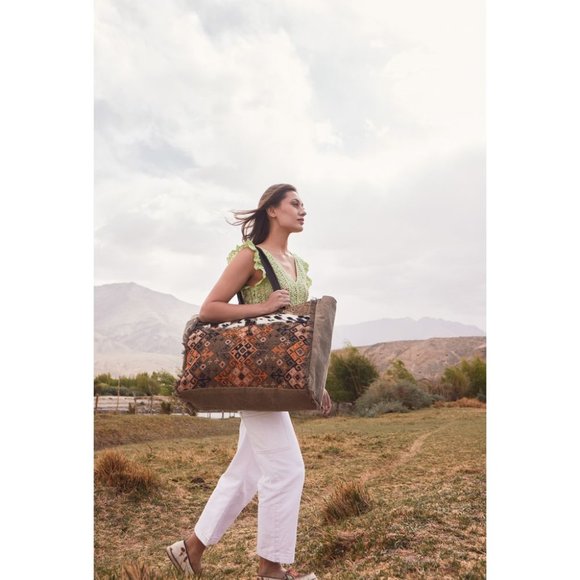 Myra Bag Handbags - Myra Bag Handmade Parea Weekender Tote Bag Upcycled Canvas & Cowhide Lea…